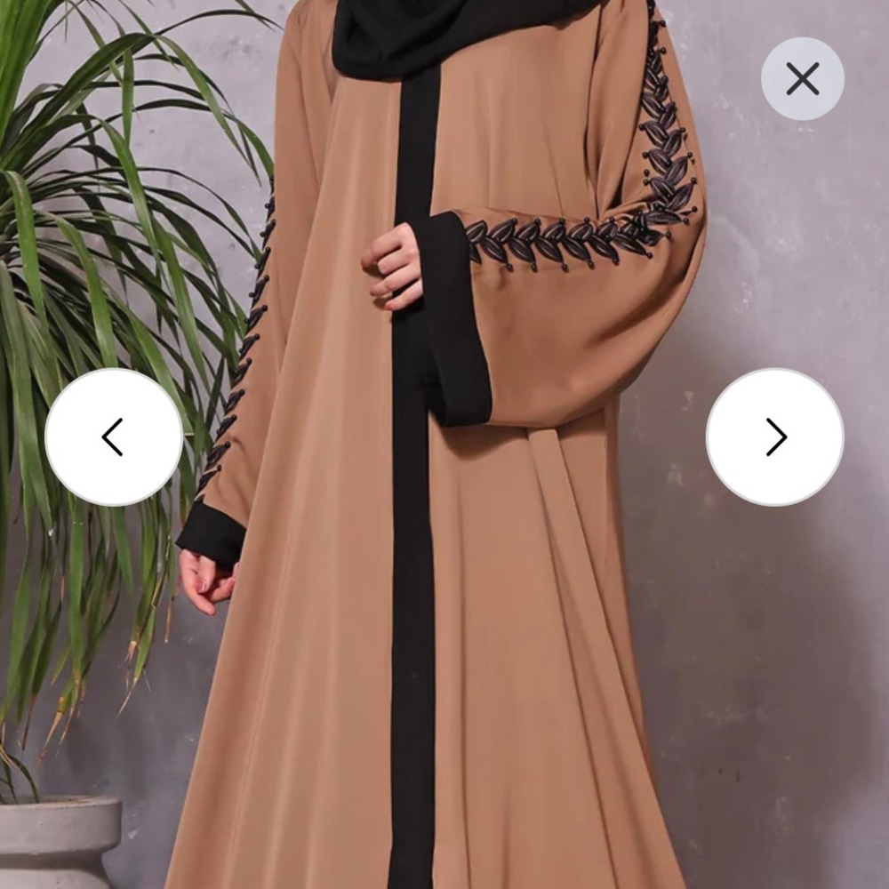 Tan embroidered A line Embellished Abaya🌸